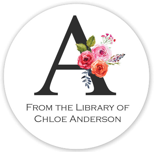 White Floral Bunch Initial Library Round Stickers